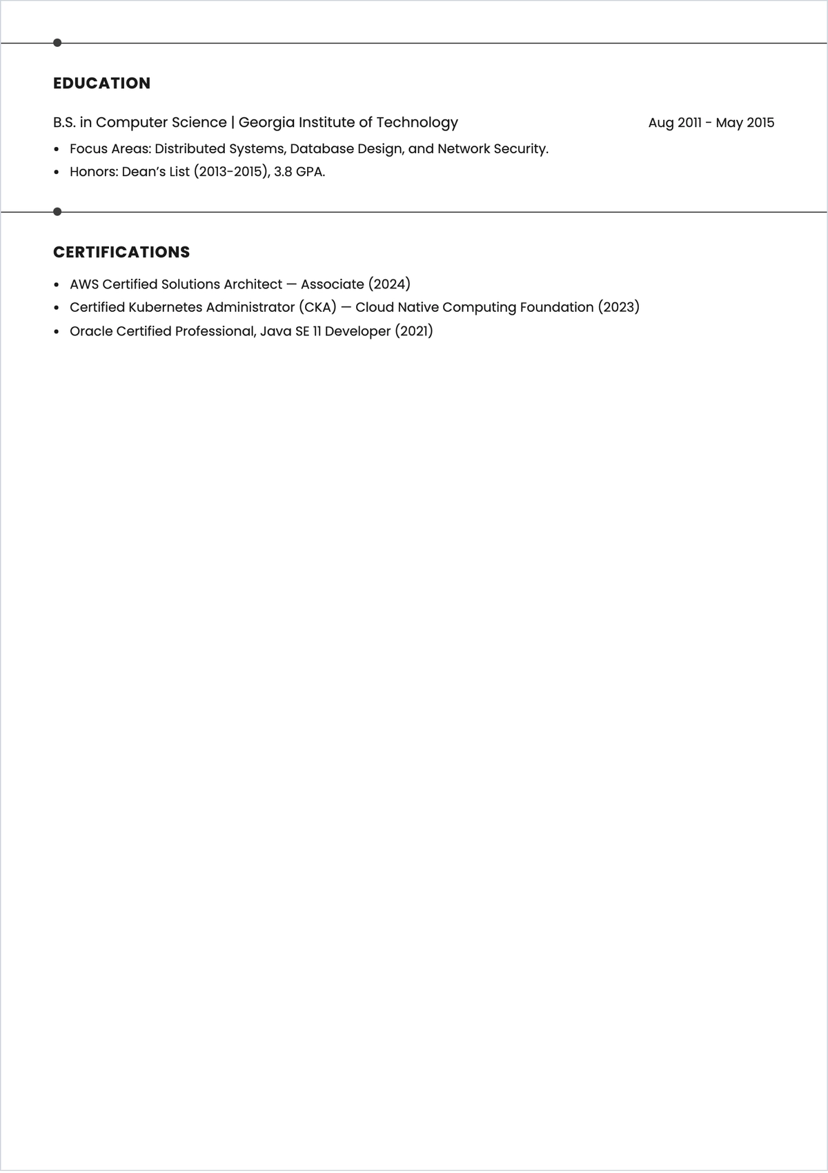 Free One-Page Layout Software Engineer ATS Resume Template