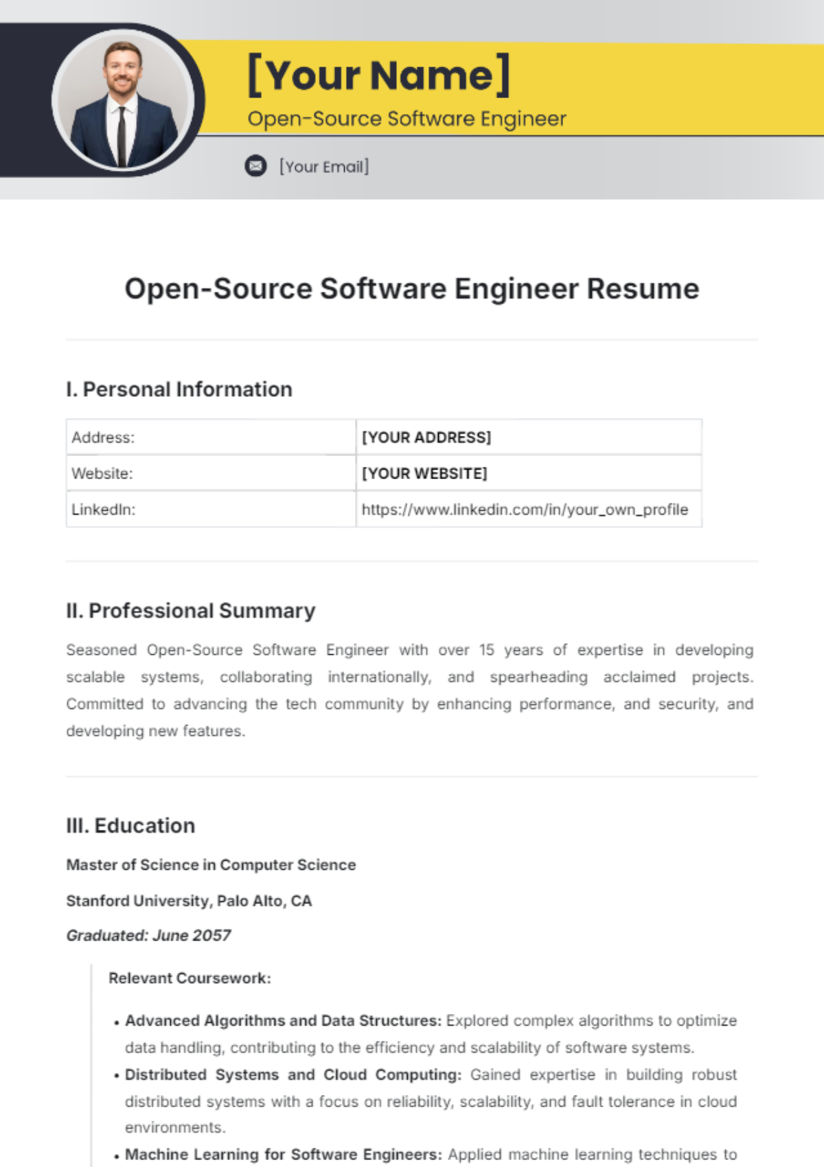 Open-Source Software Engineer Resume Template - Edit Online & Download