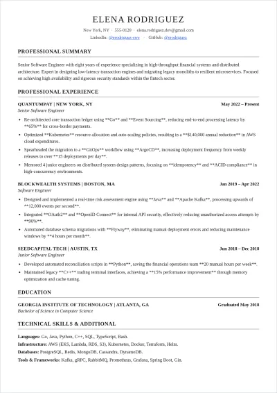 Free Blank Plain Software Engineer ATS Resume Template