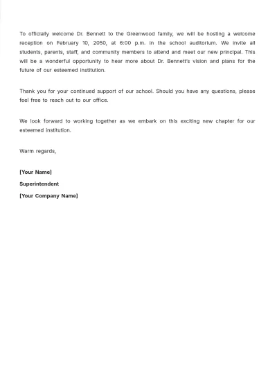 Free Principal Announcement Letter Template to Edit Online