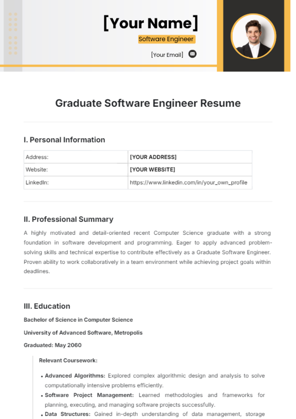 Graduate Software Engineer Resume Template - Edit Online & Download