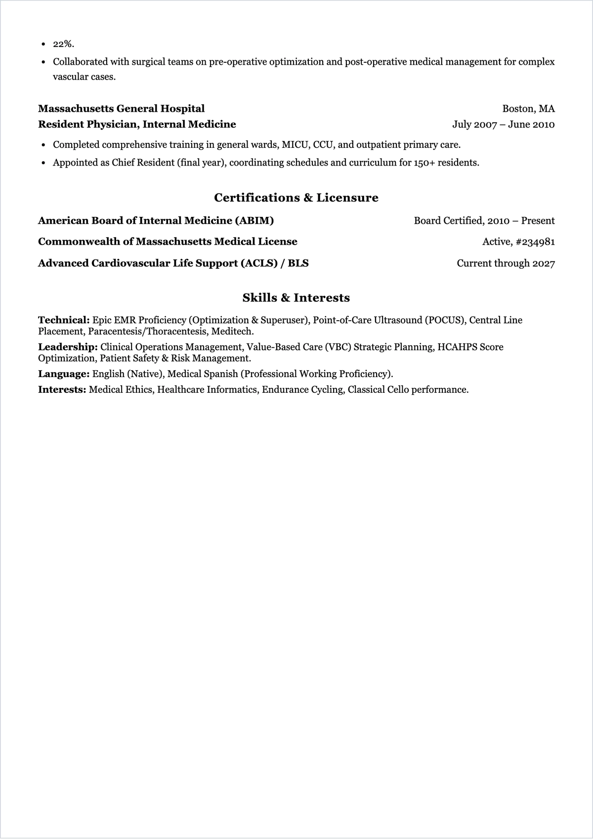 Free Sample Physician ATS Resume Template, AI Resume Builder