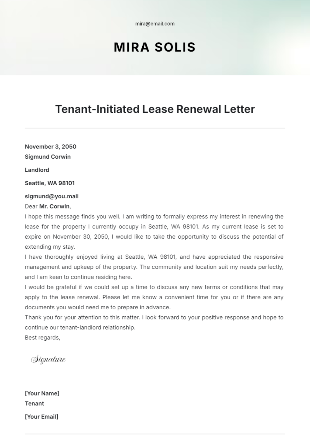 Tenant-Initiated Lease Renewal Letter Template - Edit Online & Download