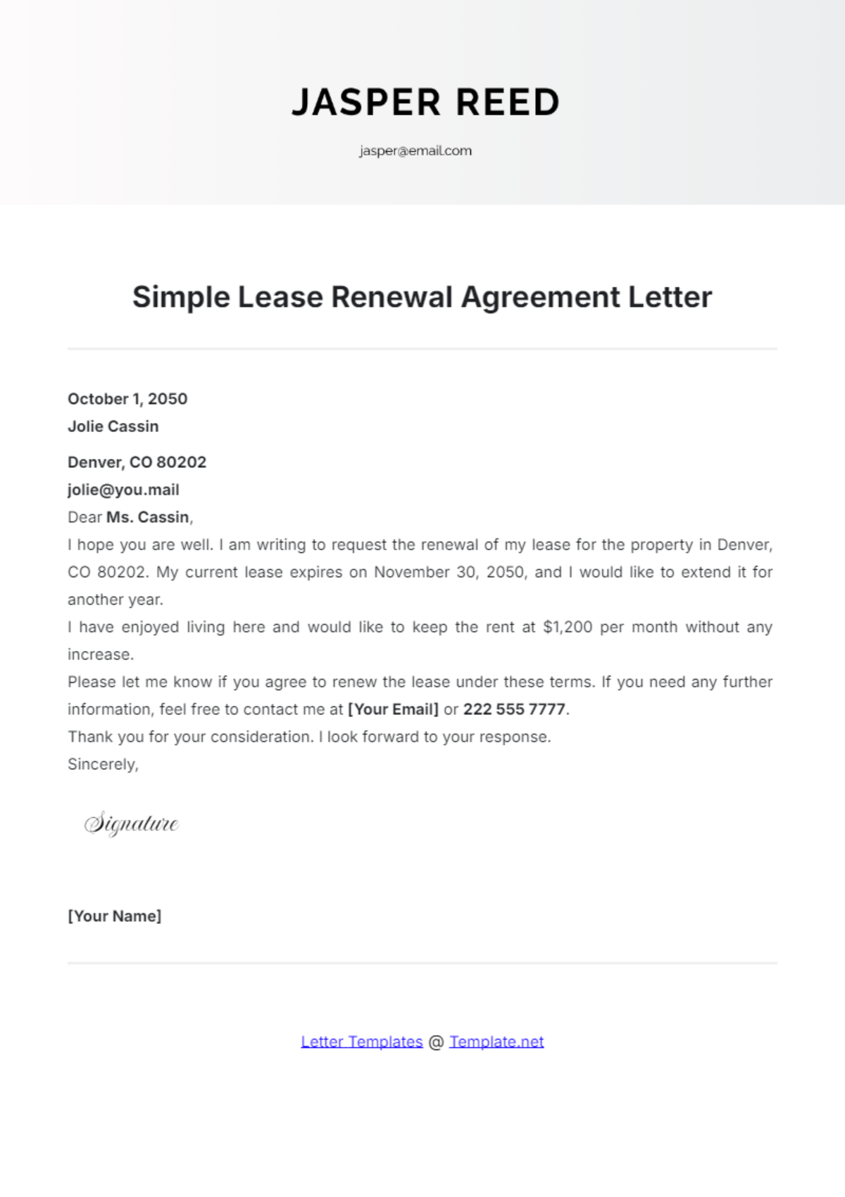 Simple Lease Renewal Agreement Letter Template - Edit Online & Download