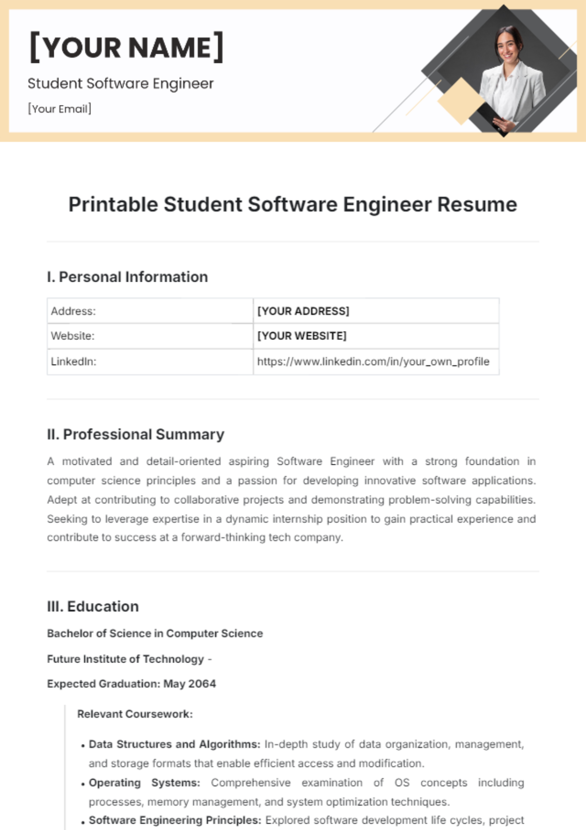 Printable Student Software Engineer Resume Template - Edit Online & Download