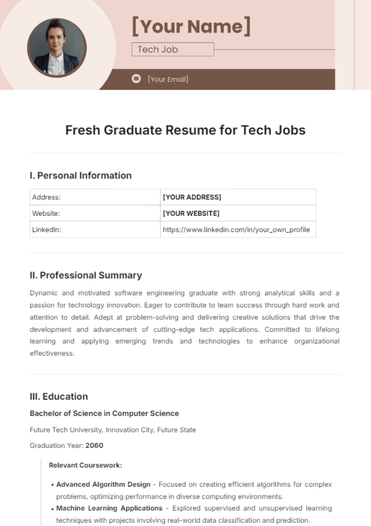 Fresh Graduate Resume for Tech Jobs Template - Edit Online & Download