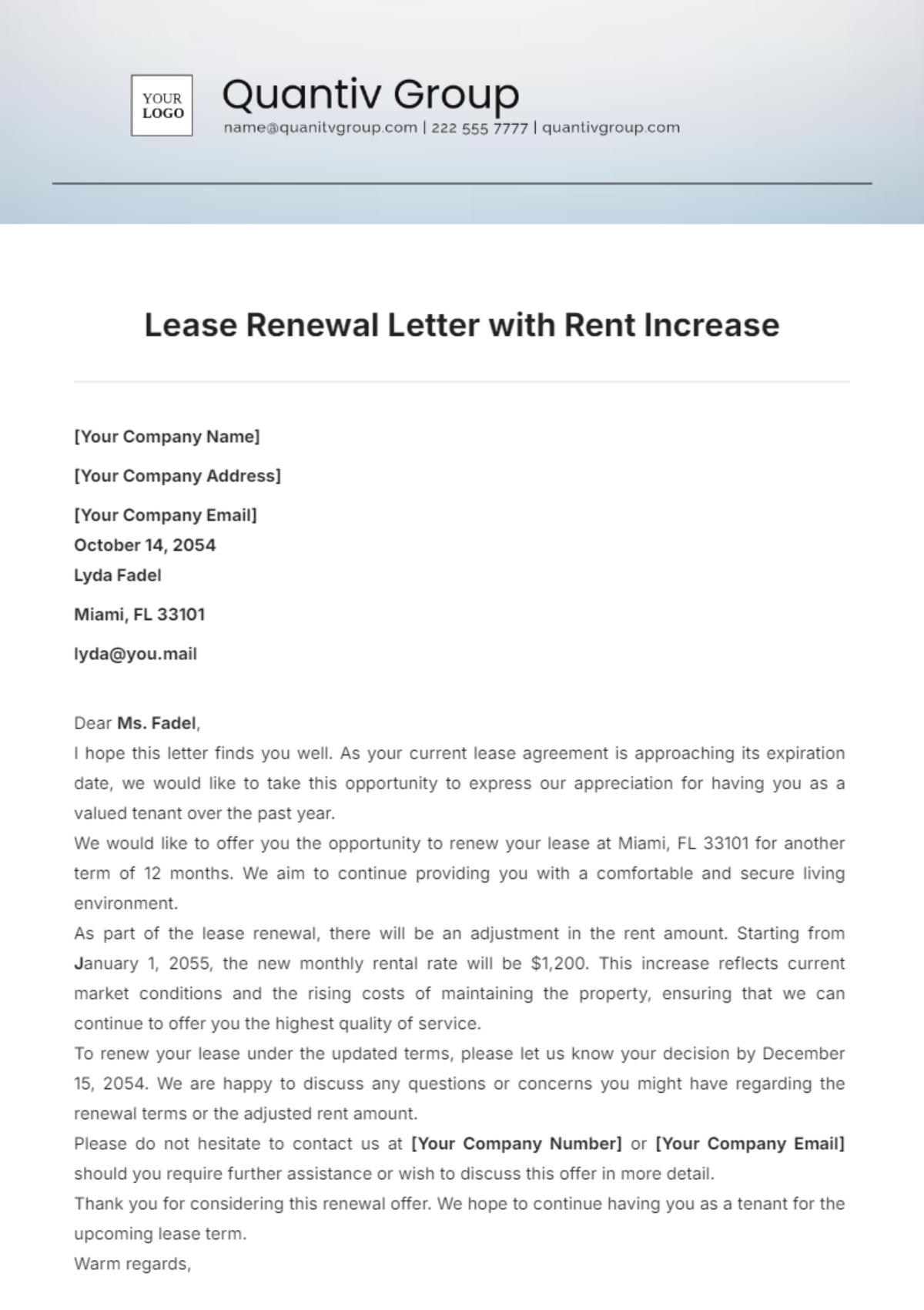 Lease Renewal Letter with Rent Increase Template - Edit Online & Download