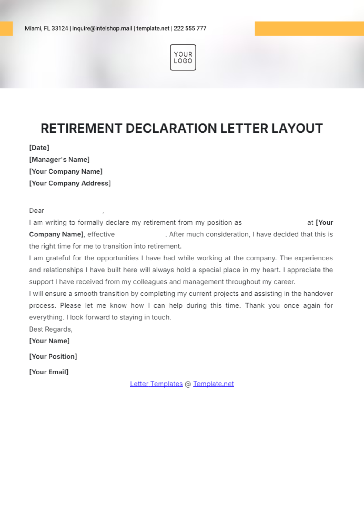 Retirement Declaration Letter Layout Template - Edit Online & Download