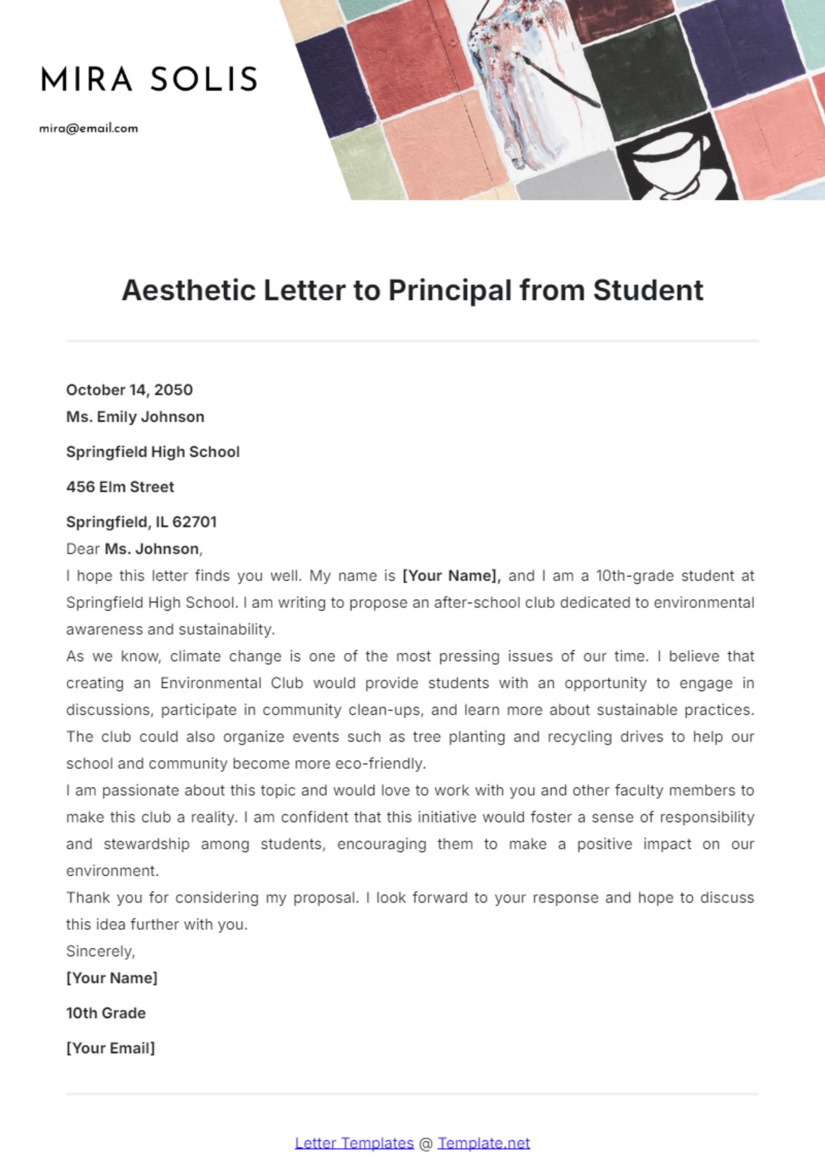 Aesthetic Letter to Principal from Student Template - Edit Online & Download