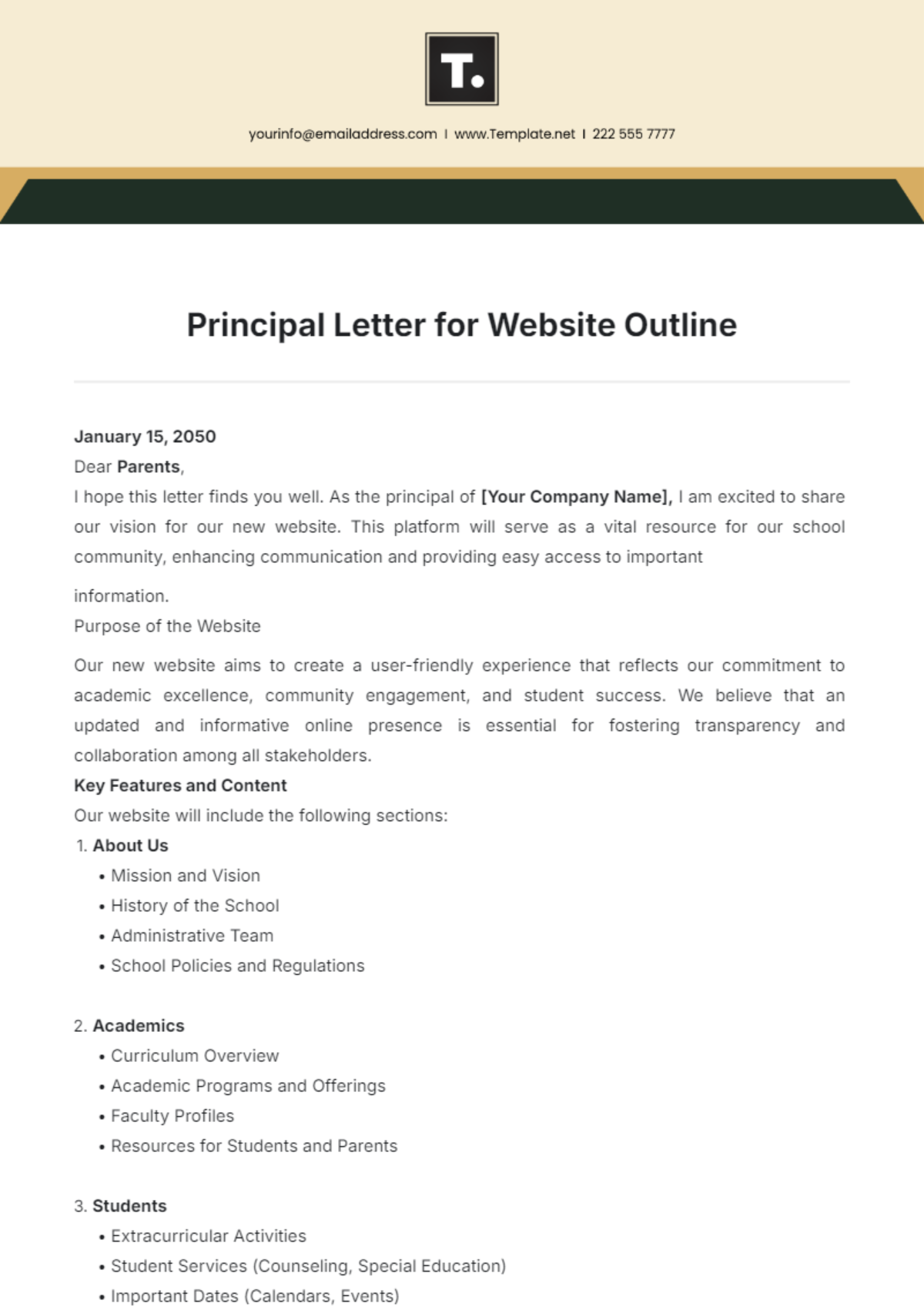 Principal Letter for Website Outline Template - Edit Online & Download