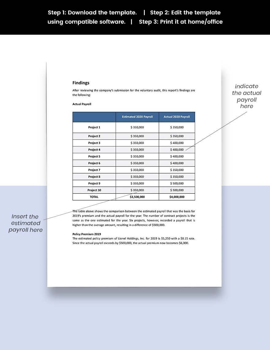 Workers' Compensation Audit Report Template