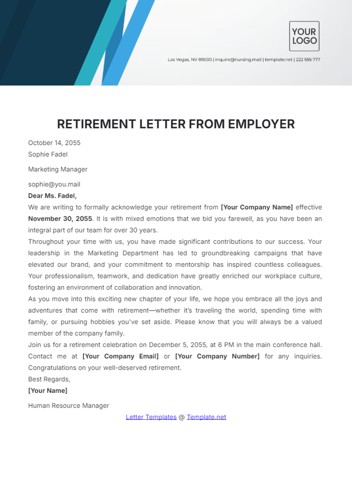 Retirement Letter from Employer Template - Edit Online & Download