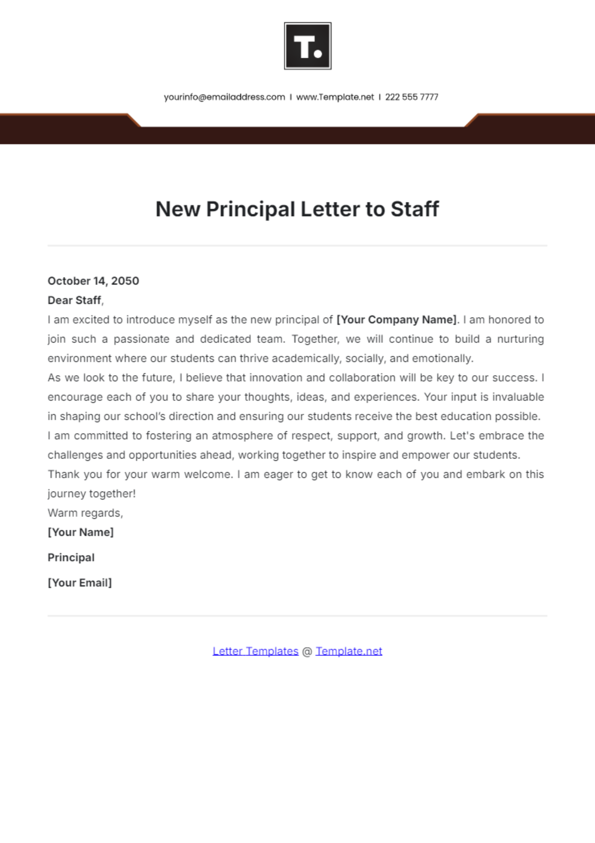 New Principal Letter to Staff Template - Edit Online & Download