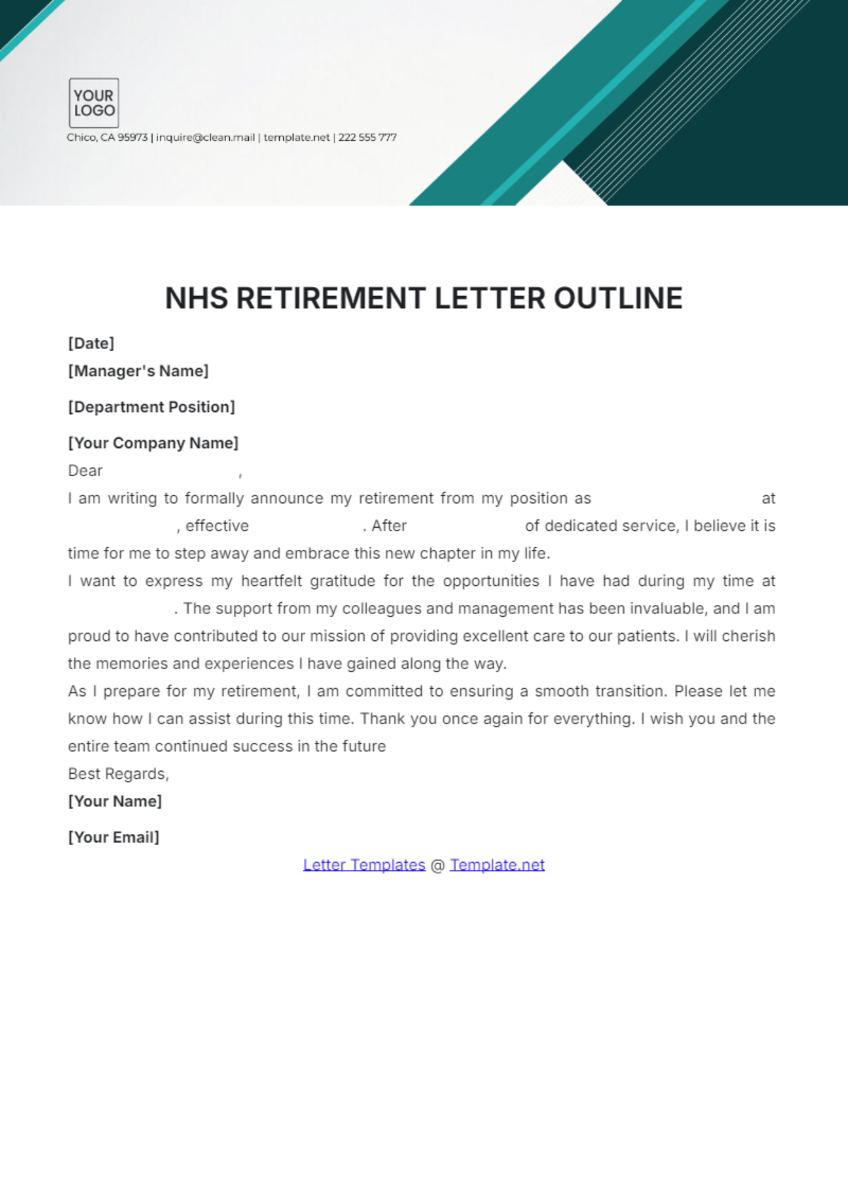 NHS Retirement Letter Outline Template - Edit Online & Download