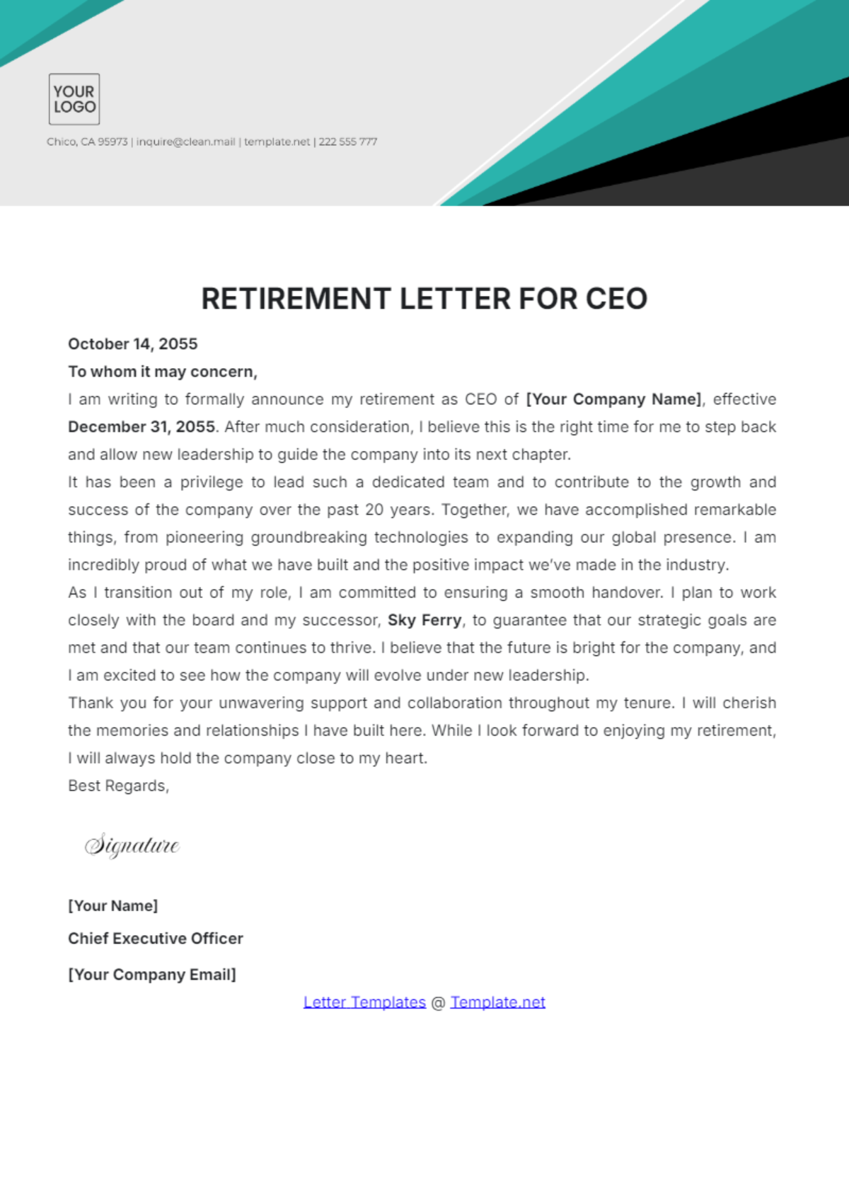 Retirement Letter for CEO Template - Edit Online & Download