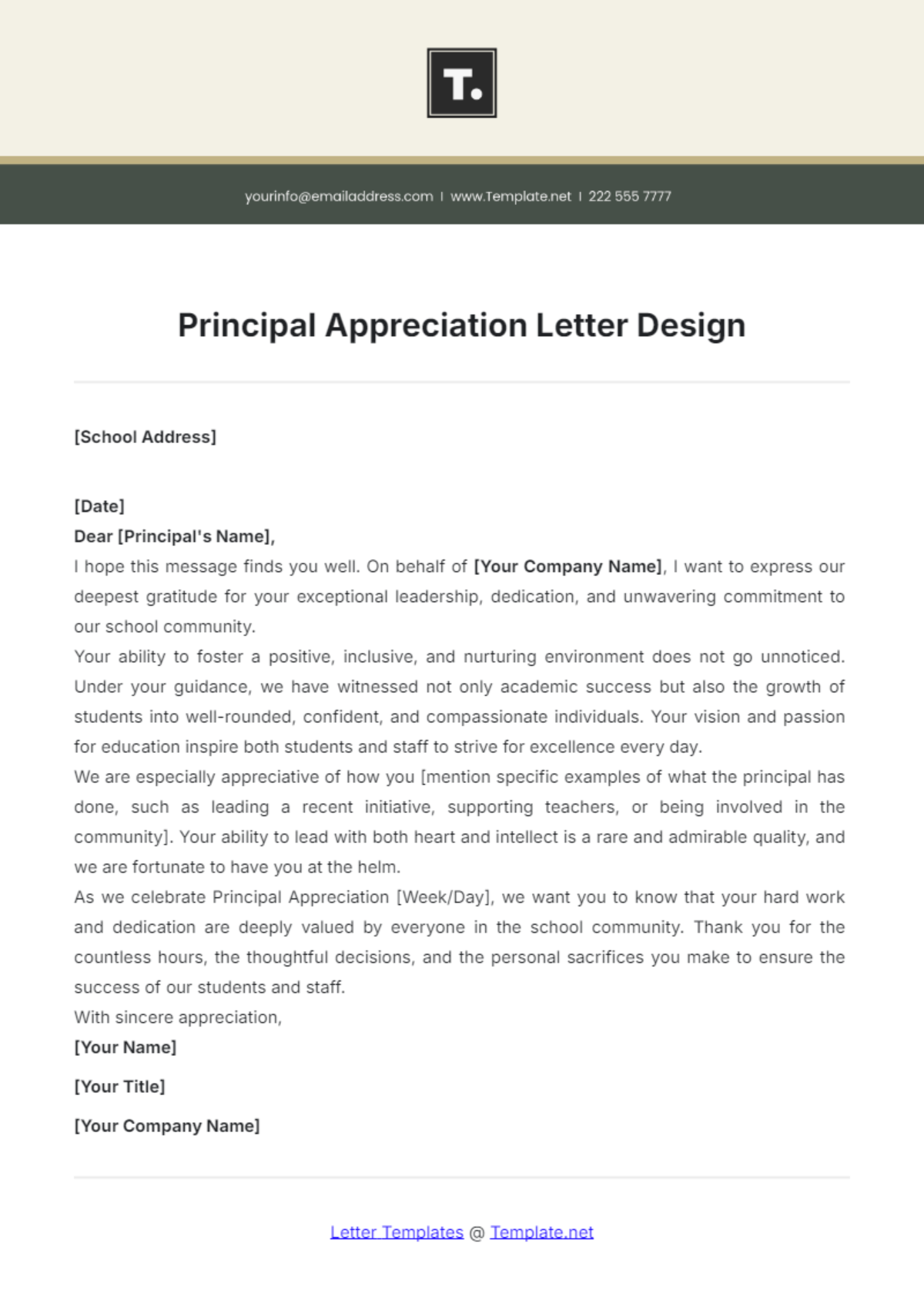 Principal Appreciation Letter Design Template - Edit Online & Download