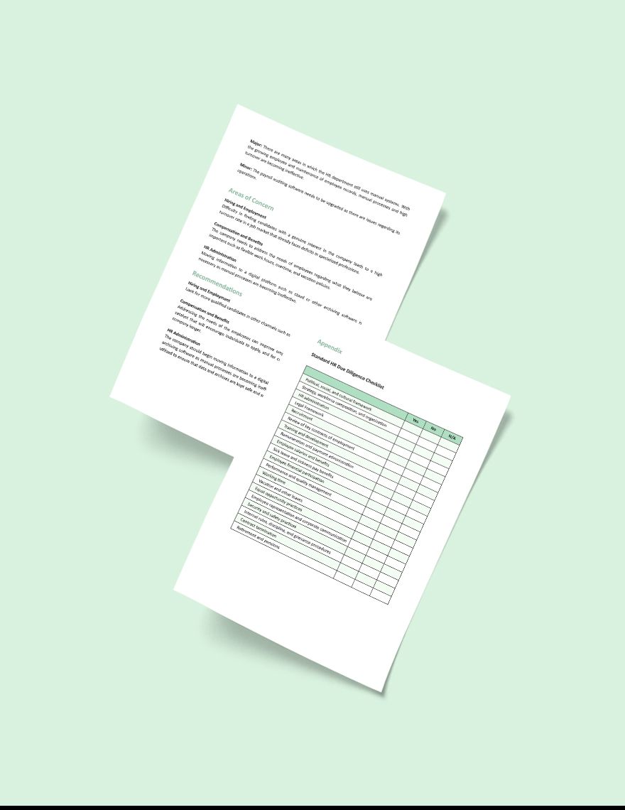 HR Due Diligence Report Template