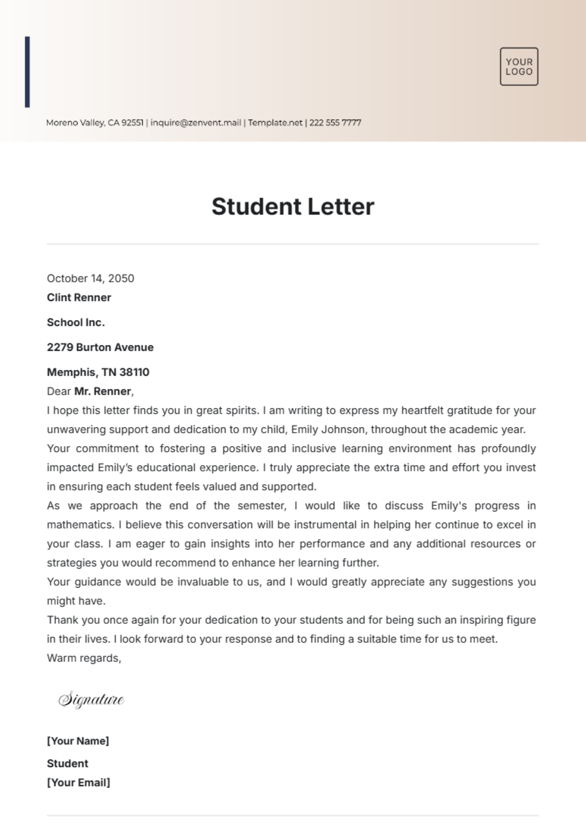 Student Letter Template - Edit Online & Download