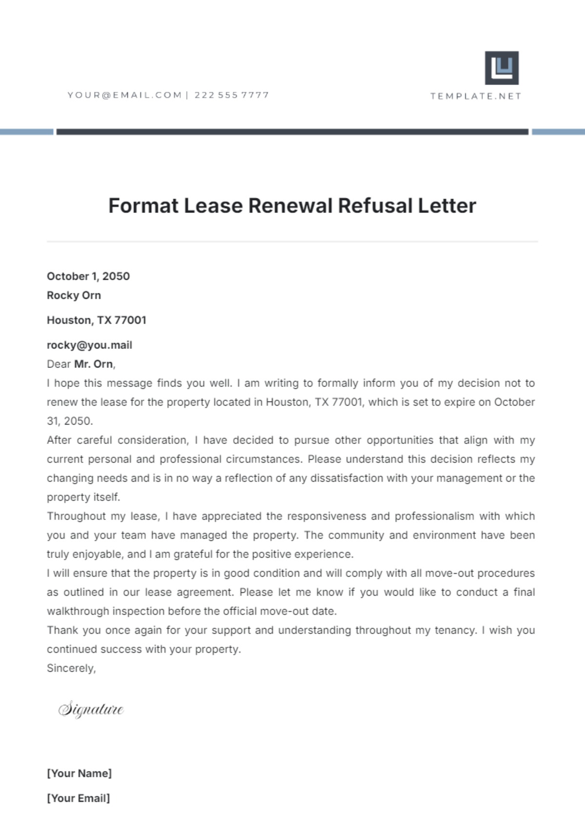 Format Lease Renewal Refusal Letter Template - Edit Online & Download