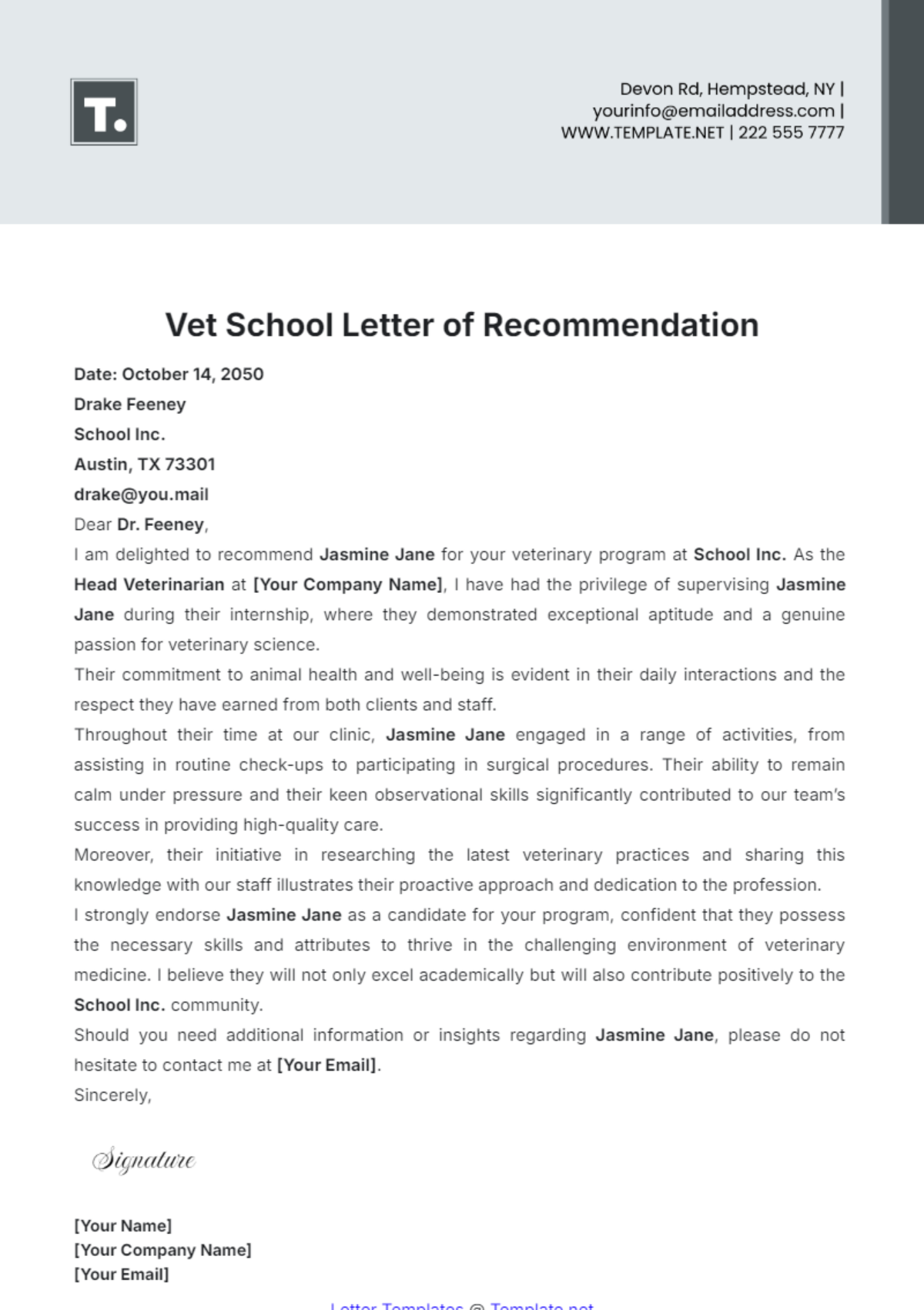 Vet School Letter of Recommendation Template - Edit Online & Download