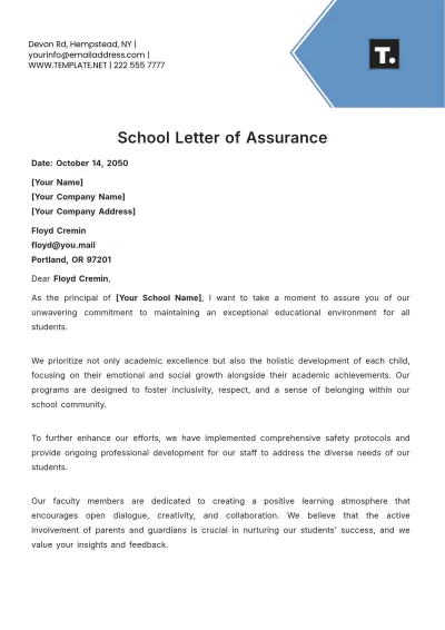 Free School Letter of Assurance Template to Edit Online