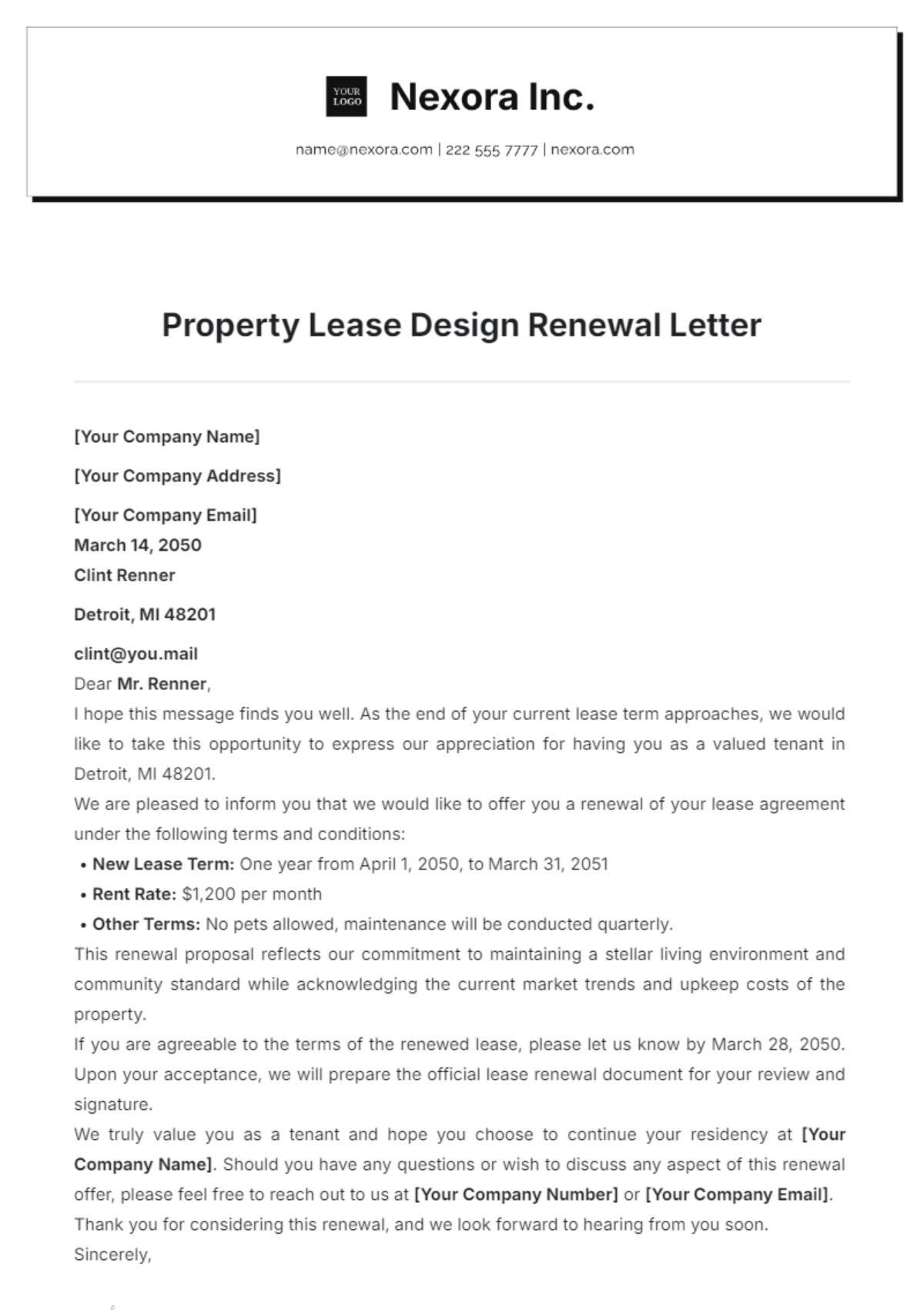 Property Lease Design Renewal Letter Template - Edit Online & Download