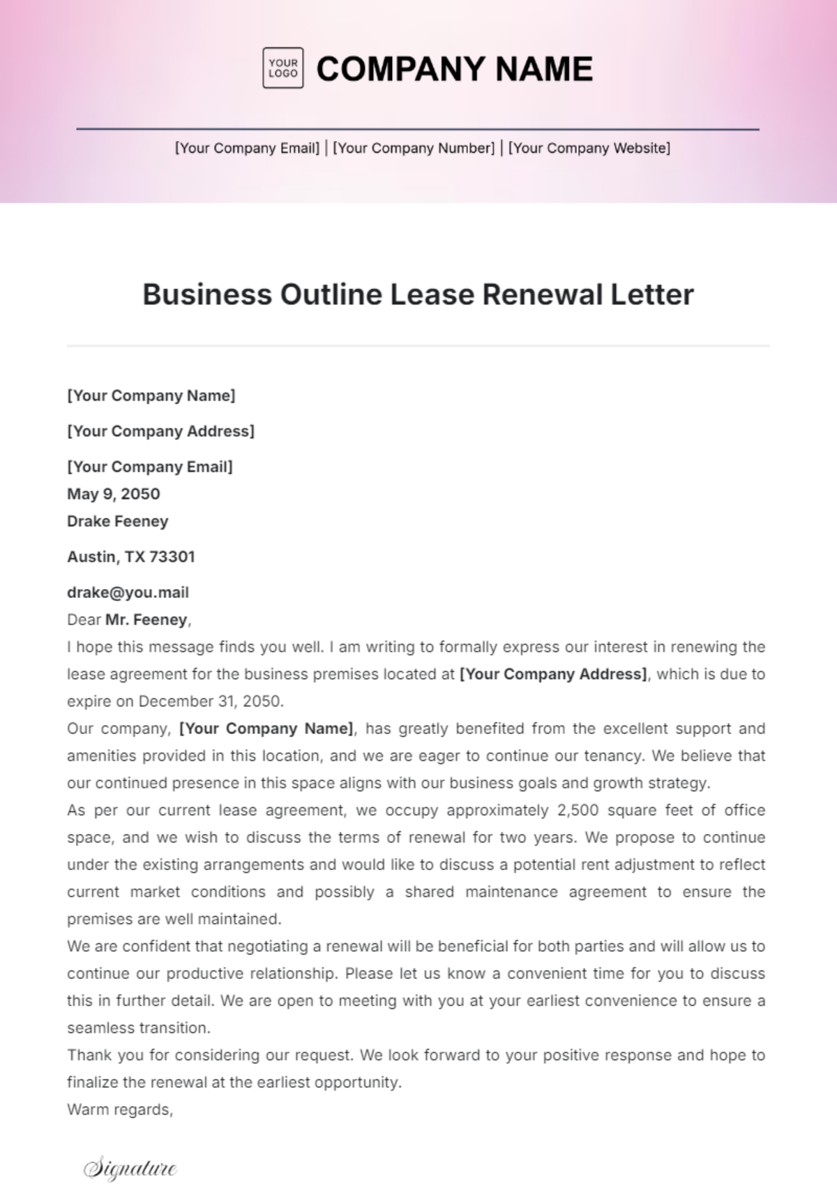 Business Outline Lease Renewal Letter Template - Edit Online & Download