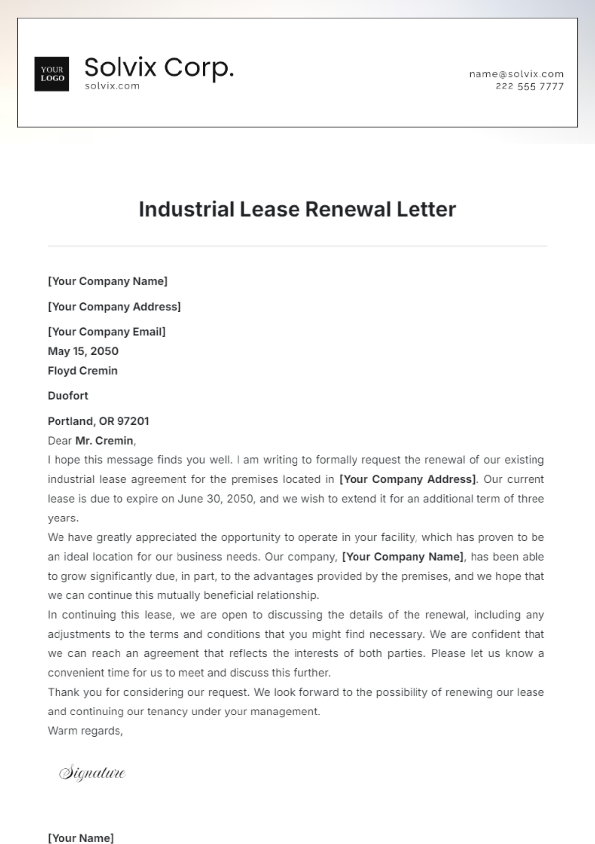 Industrial Lease Renewal Letter Template - Edit Online & Download