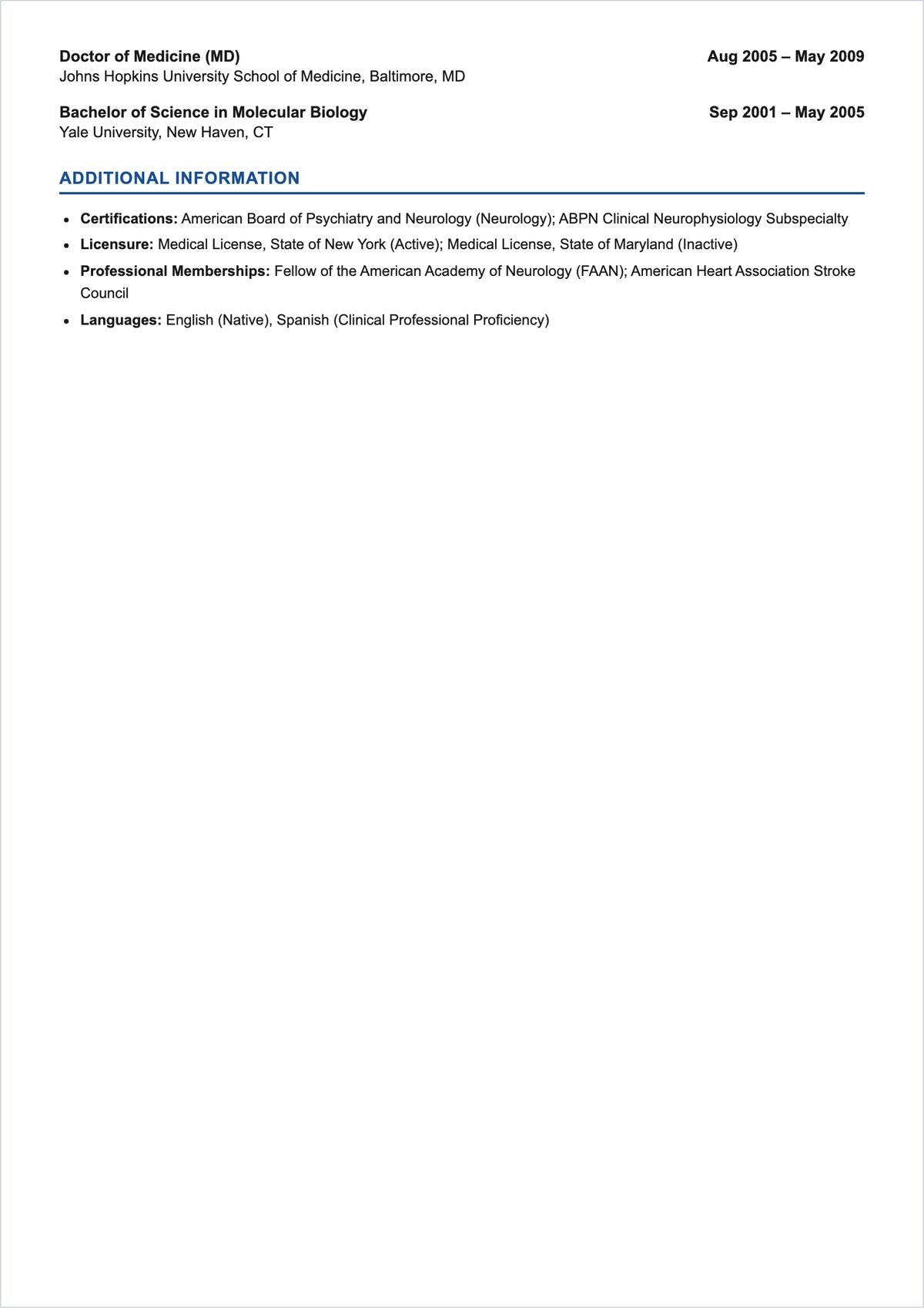 Free Neurologist ATS Resume Template, AI Resume Builder