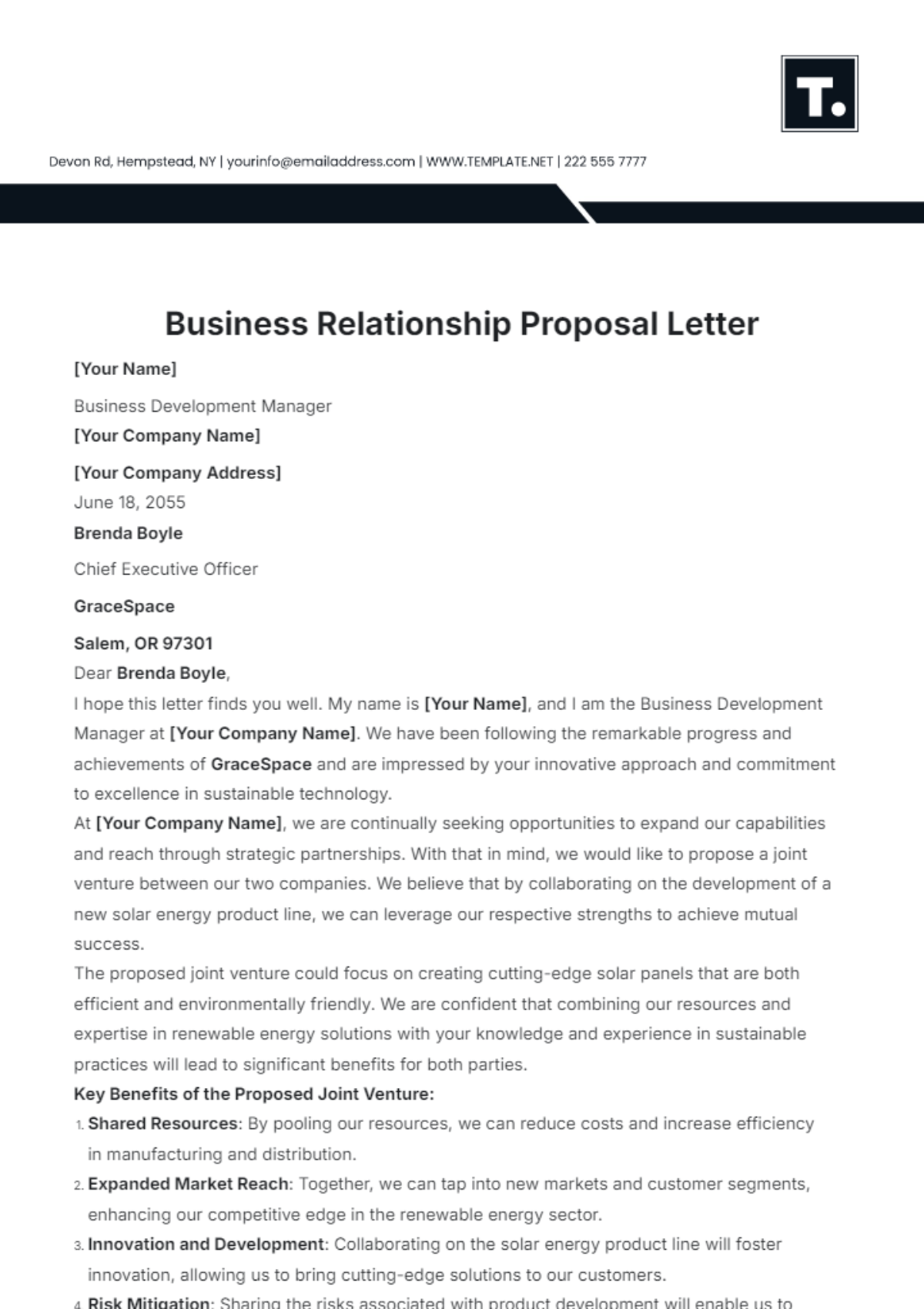 Business Relationship Proposal Letter Template - Edit Online & Download