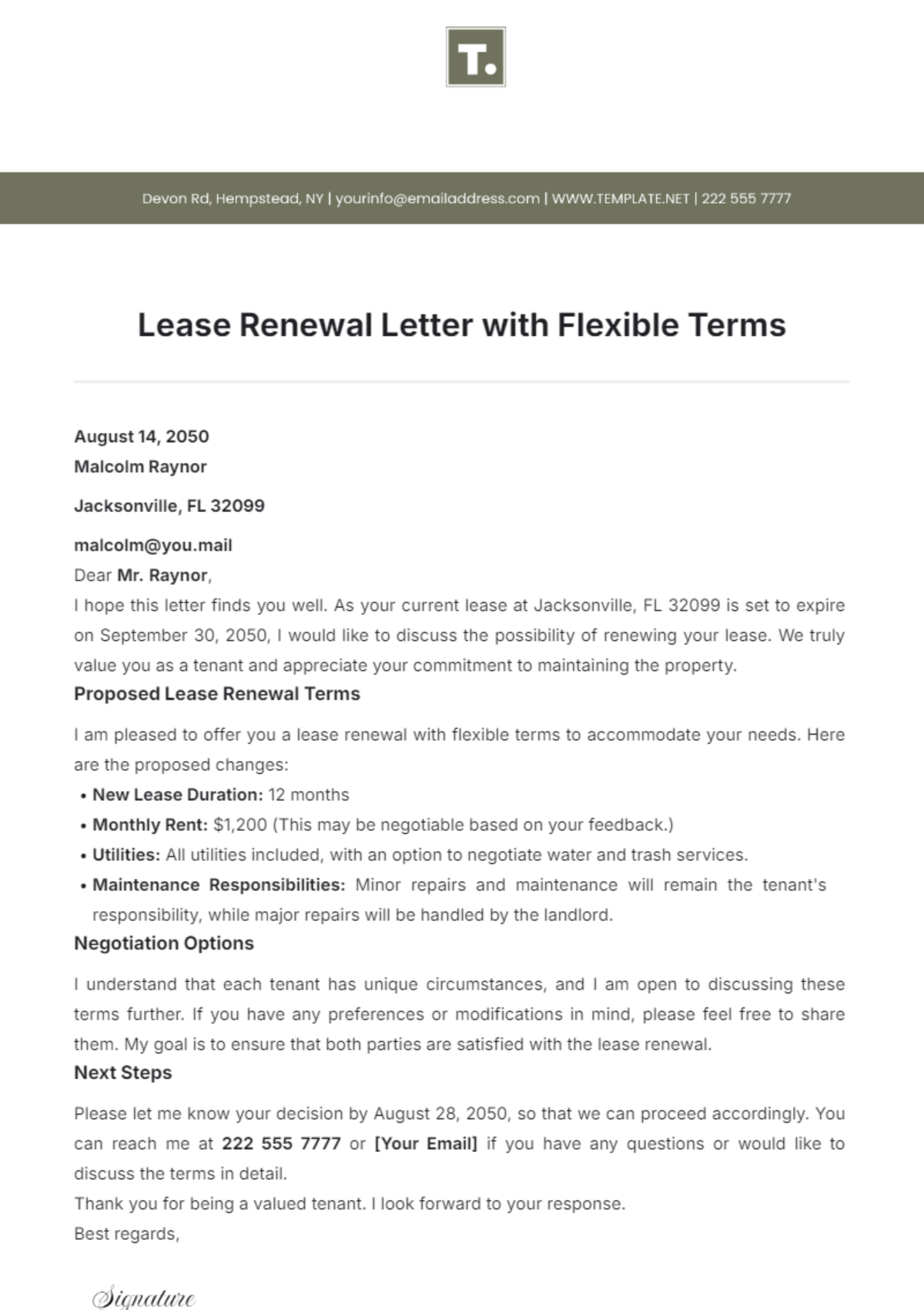 Lease Renewal Letter with Flexible Terms Template - Edit Online & Download