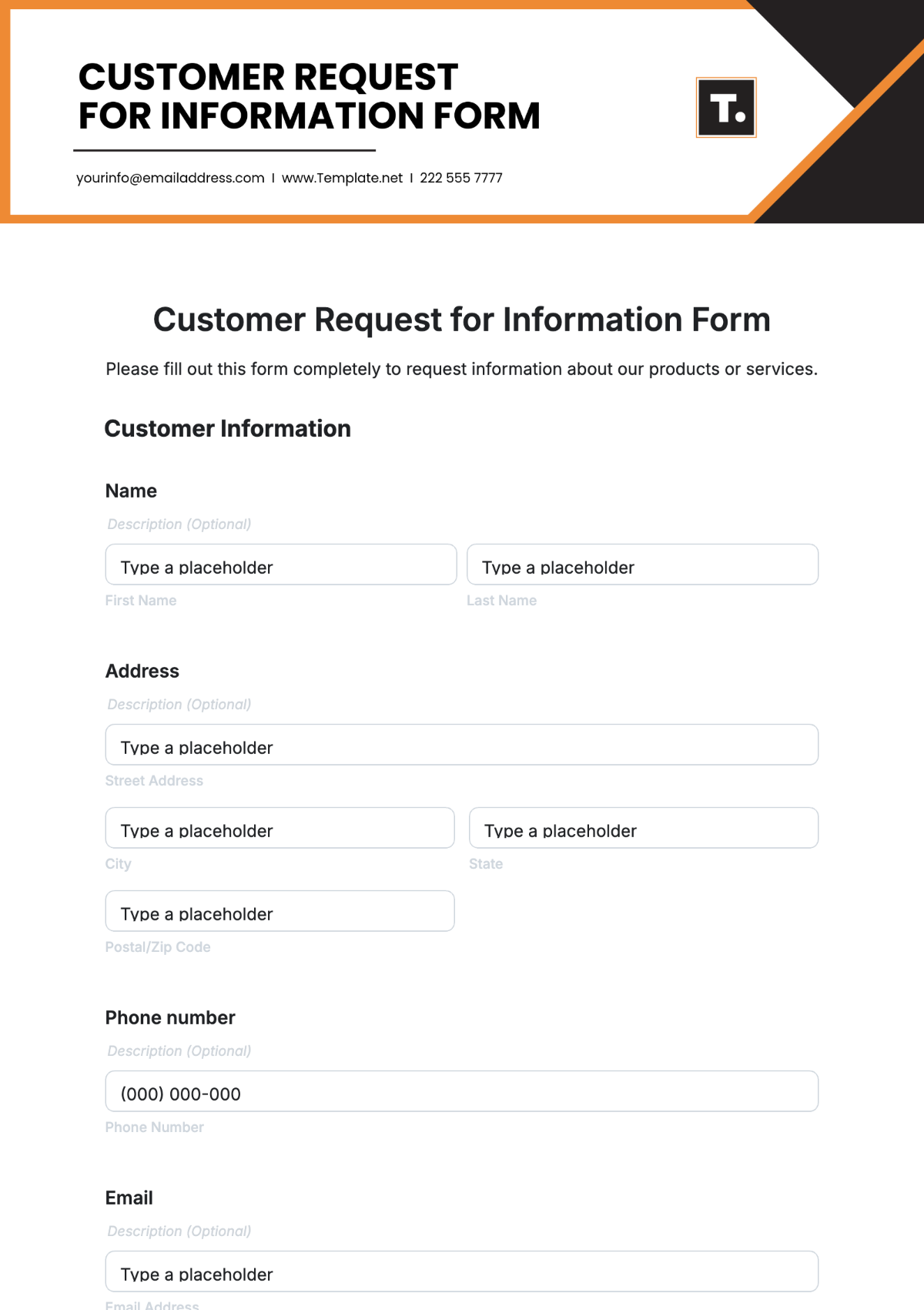 Customer Request for Information Form Template - Edit Online & Download