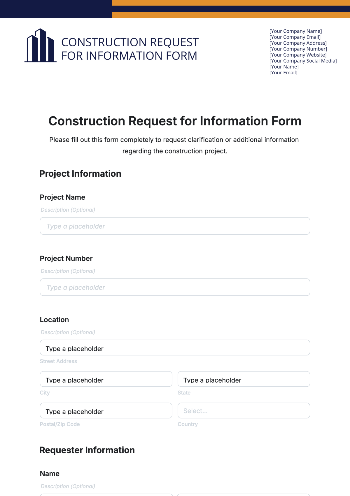 Construction Request for Information Form Template - Edit Online & Download