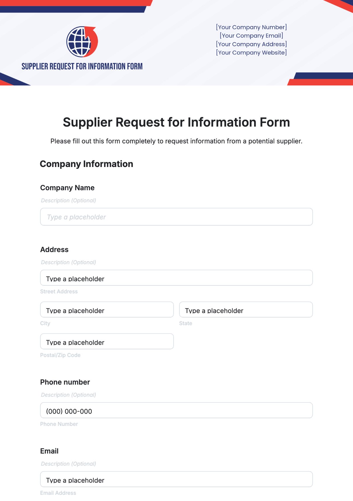 Supplier Request for Information Form Template - Edit Online & Download