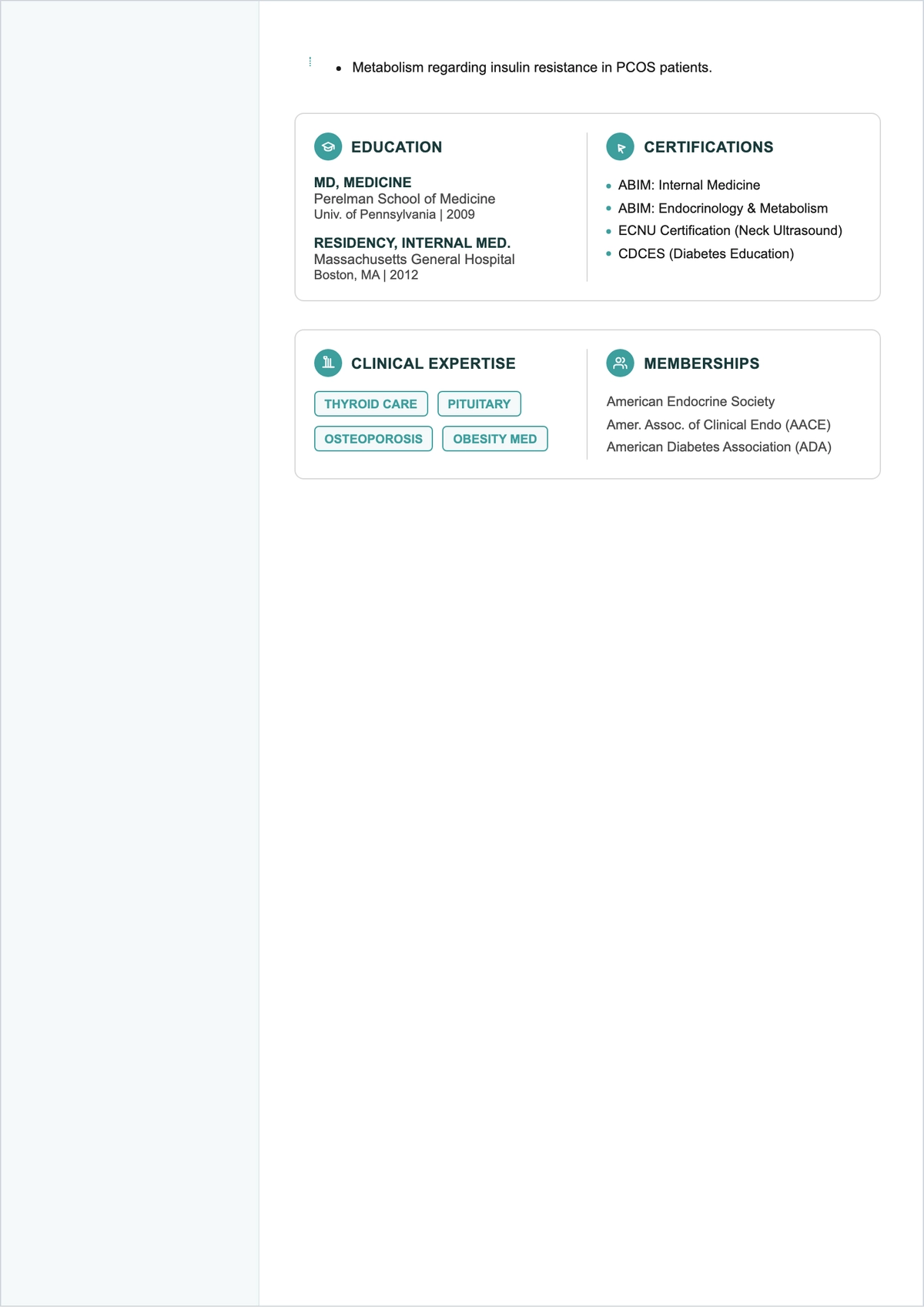 Free Endocrinologist ATS Resume Template, AI Resume Builder