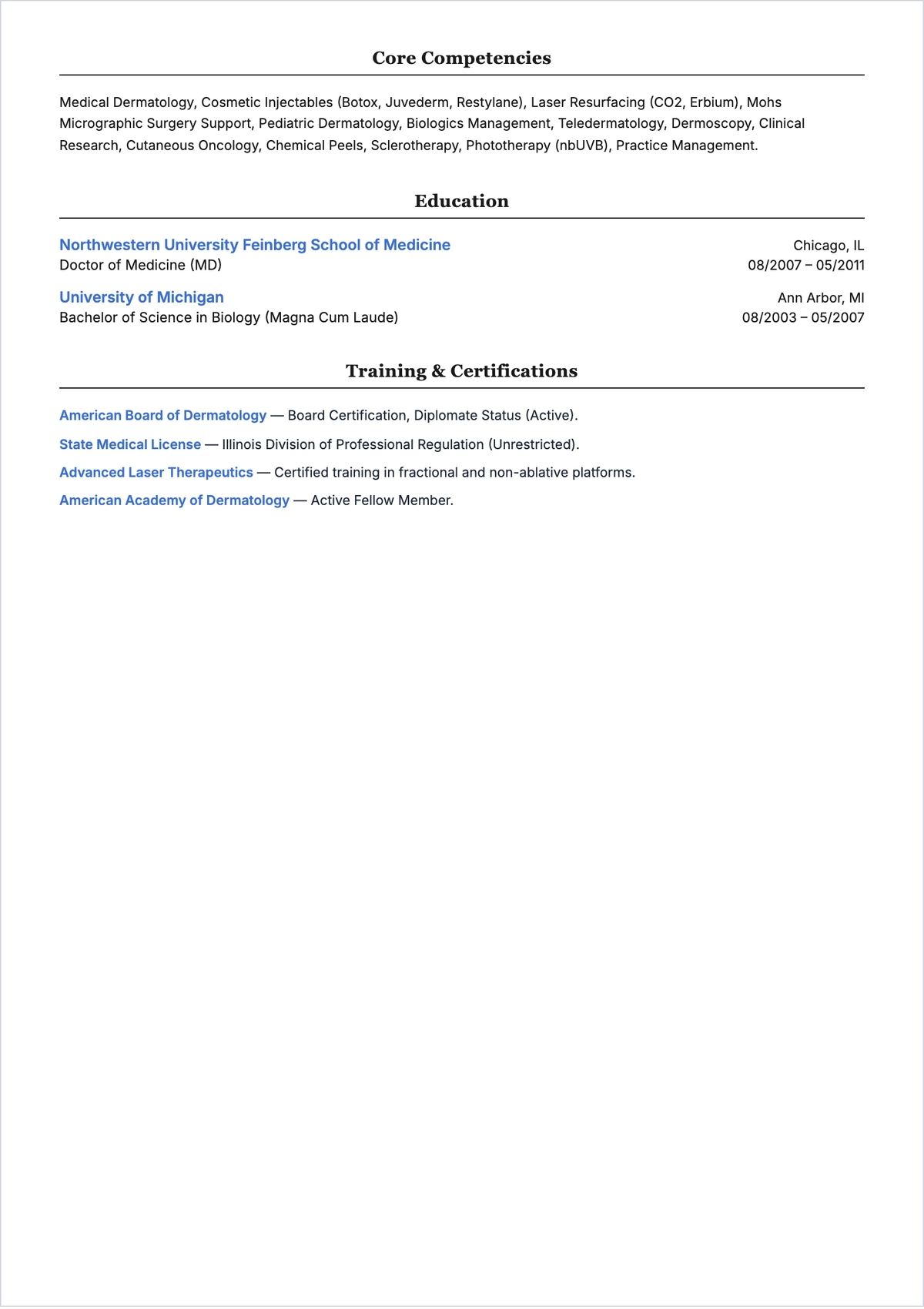 Free Dermatologist ATS Resume Template, AI Resume Builder