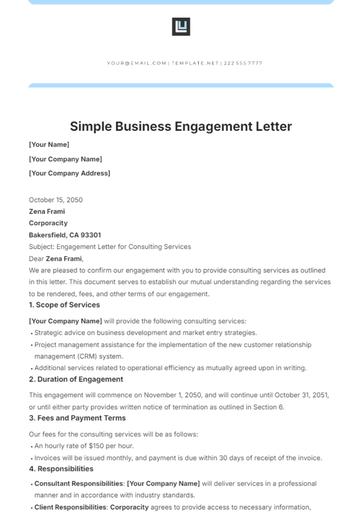 Simple Business Engagement Letter Template - Edit Online & Download