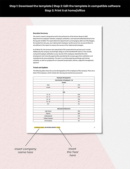 HR Metrics Report printable