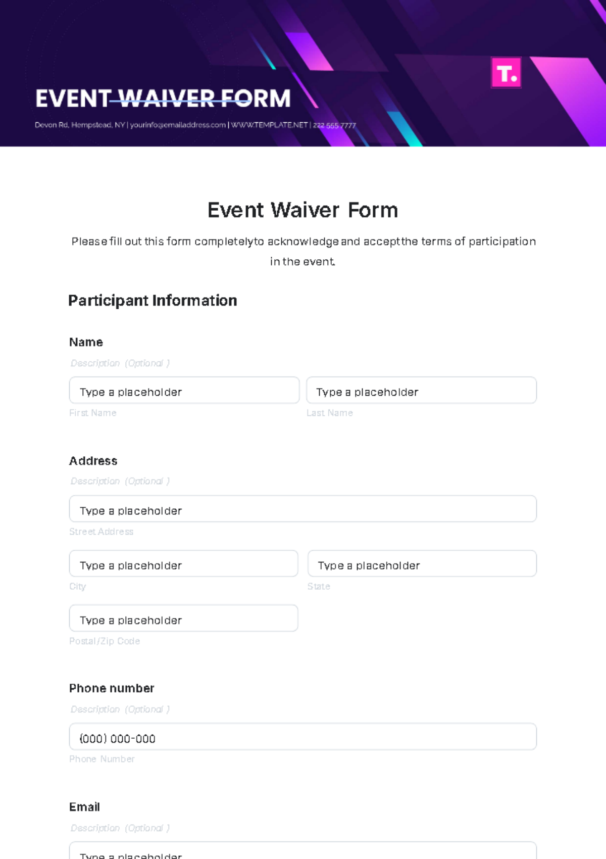 Free Event Waiver Form Template