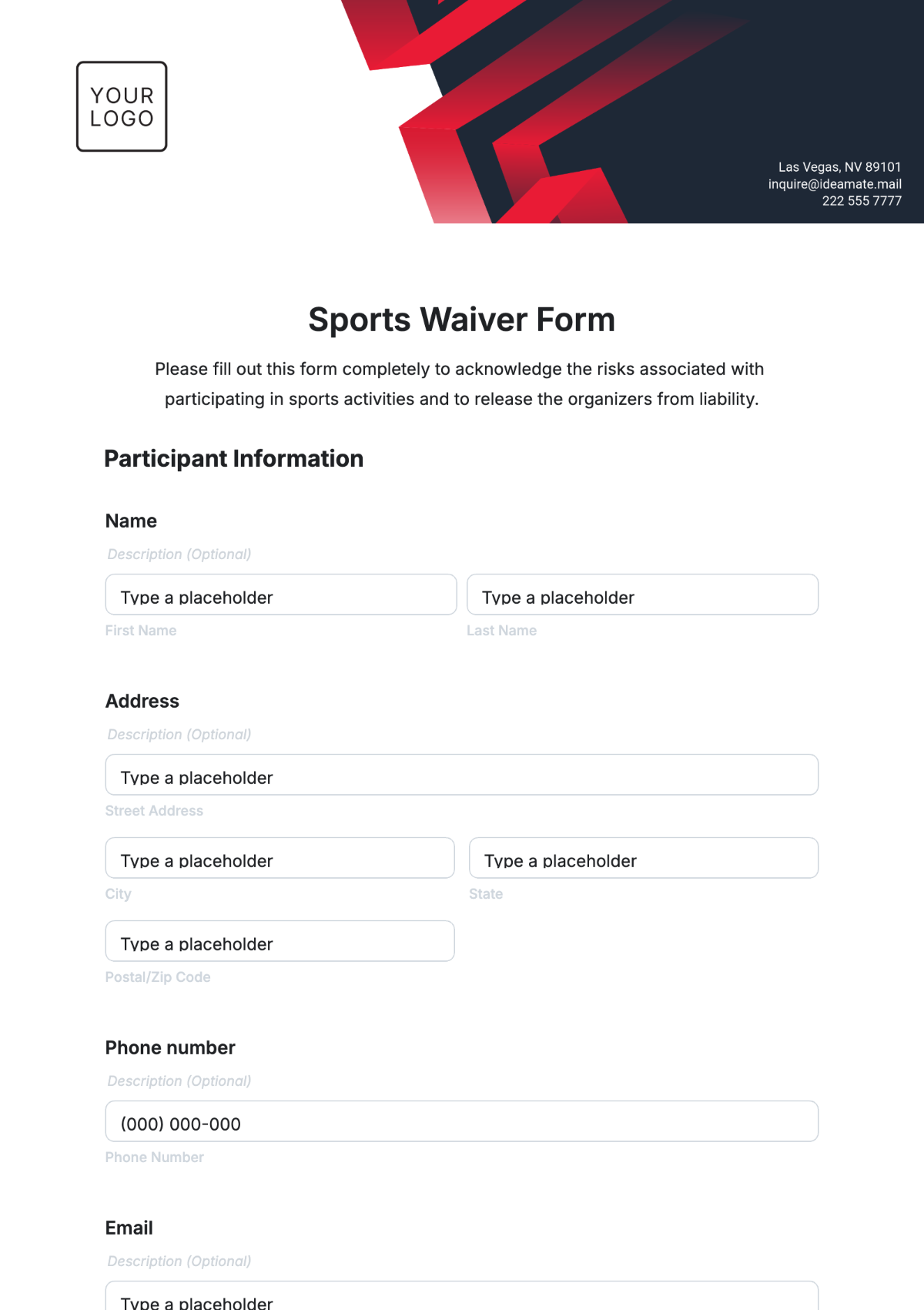 Sports Waiver Form Template - Edit Online & Download