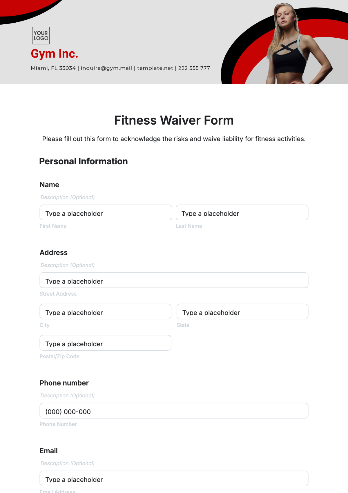 Fitness Waiver Form Template - Edit Online & Download