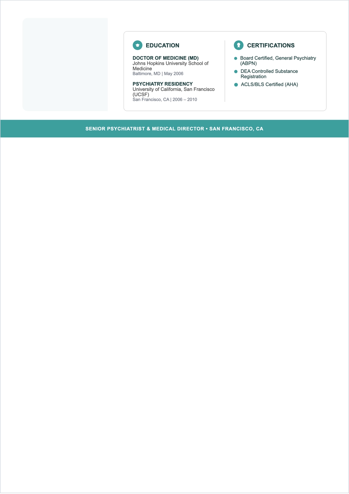 Free Psychiatrist ATS Resume Template, AI Resume Builder
