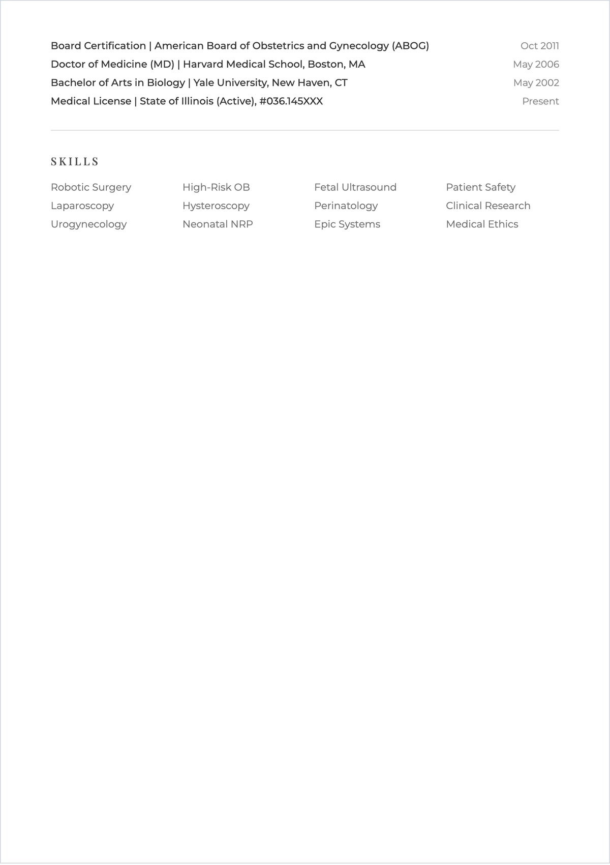 Free OB/GYN ATS Resume Template, AI Resume Builder