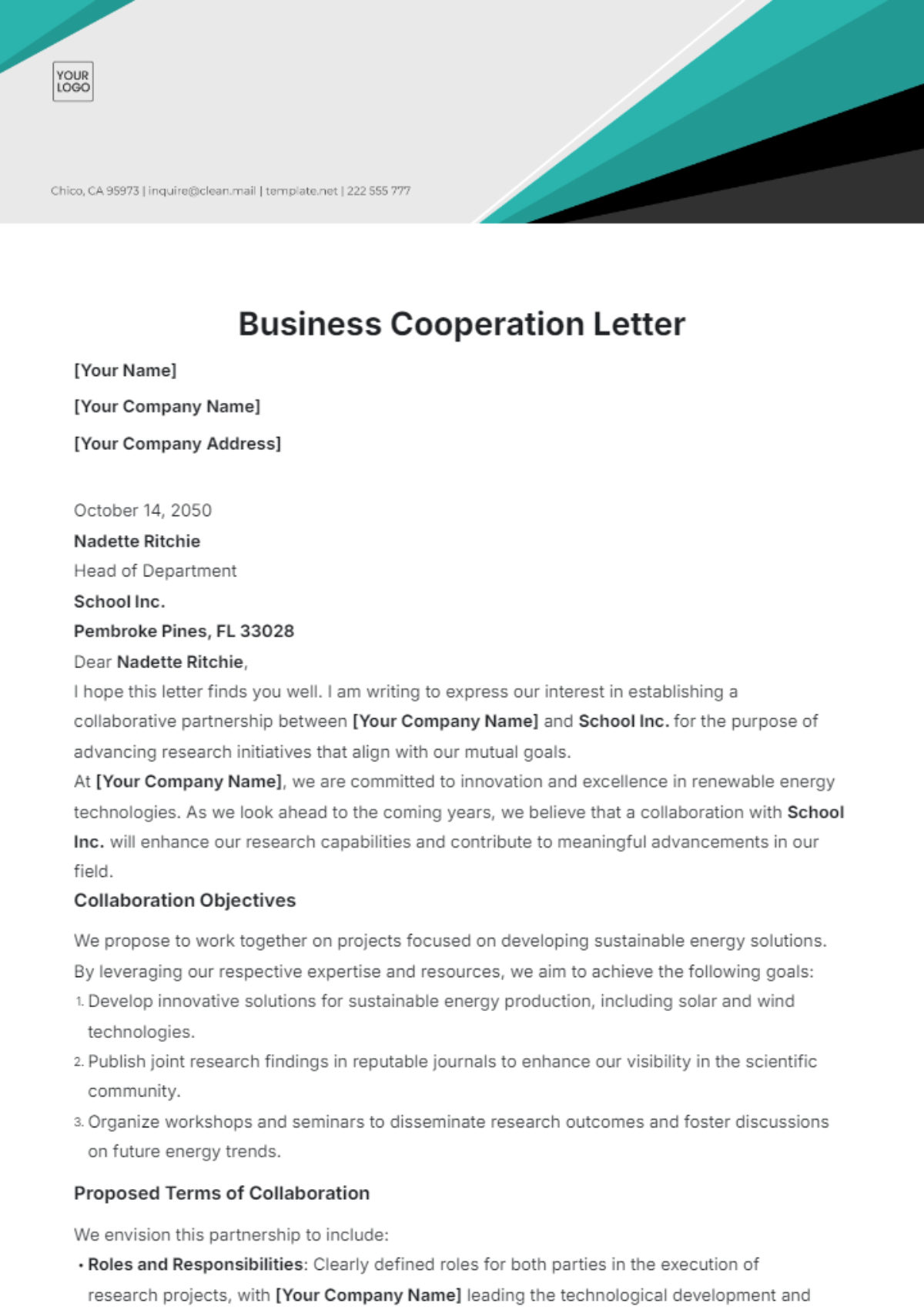 Business Cooperation Letter Template - Edit Online & Download