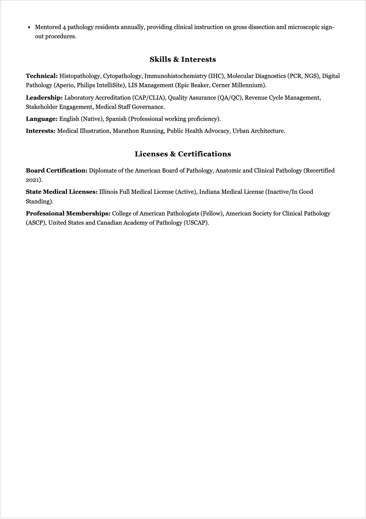 Free Pathologist ATS Resume Template, AI Resume Builder