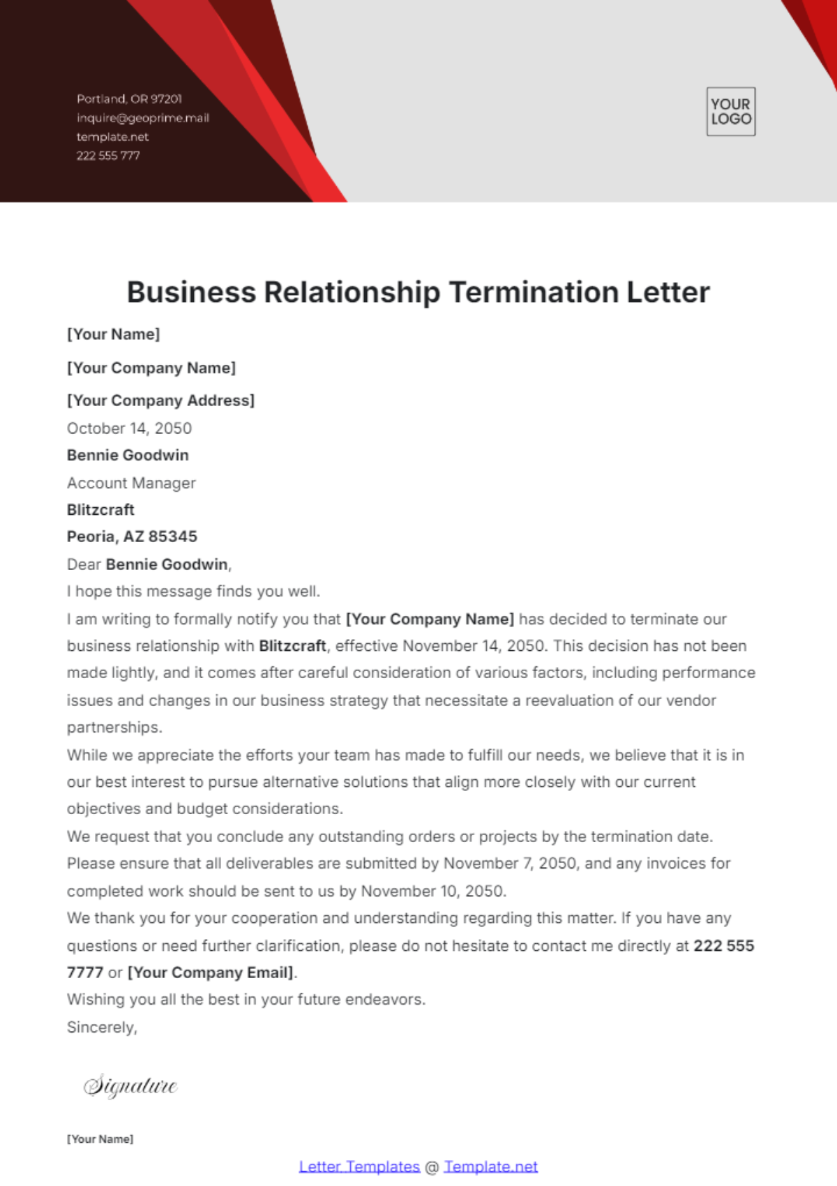 Business Relationship Termination Letter Template - Edit Online & Download