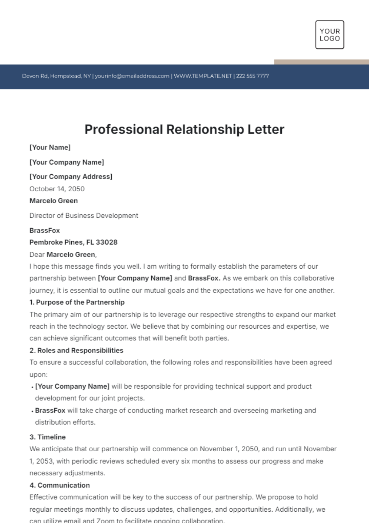 Professional Relationship Letter Template - Edit Online & Download