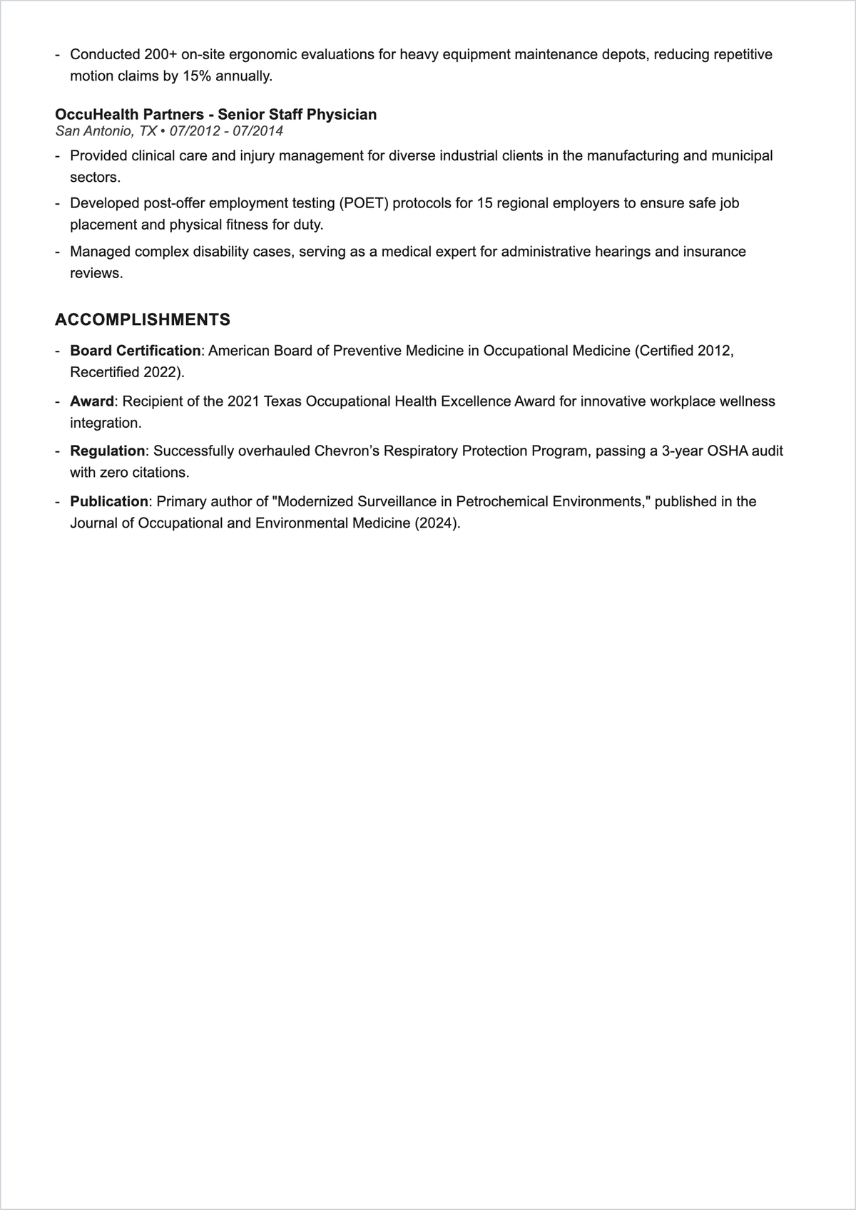 Free Occupational Health Doctor ATS Resume Template, AI Resume Builder