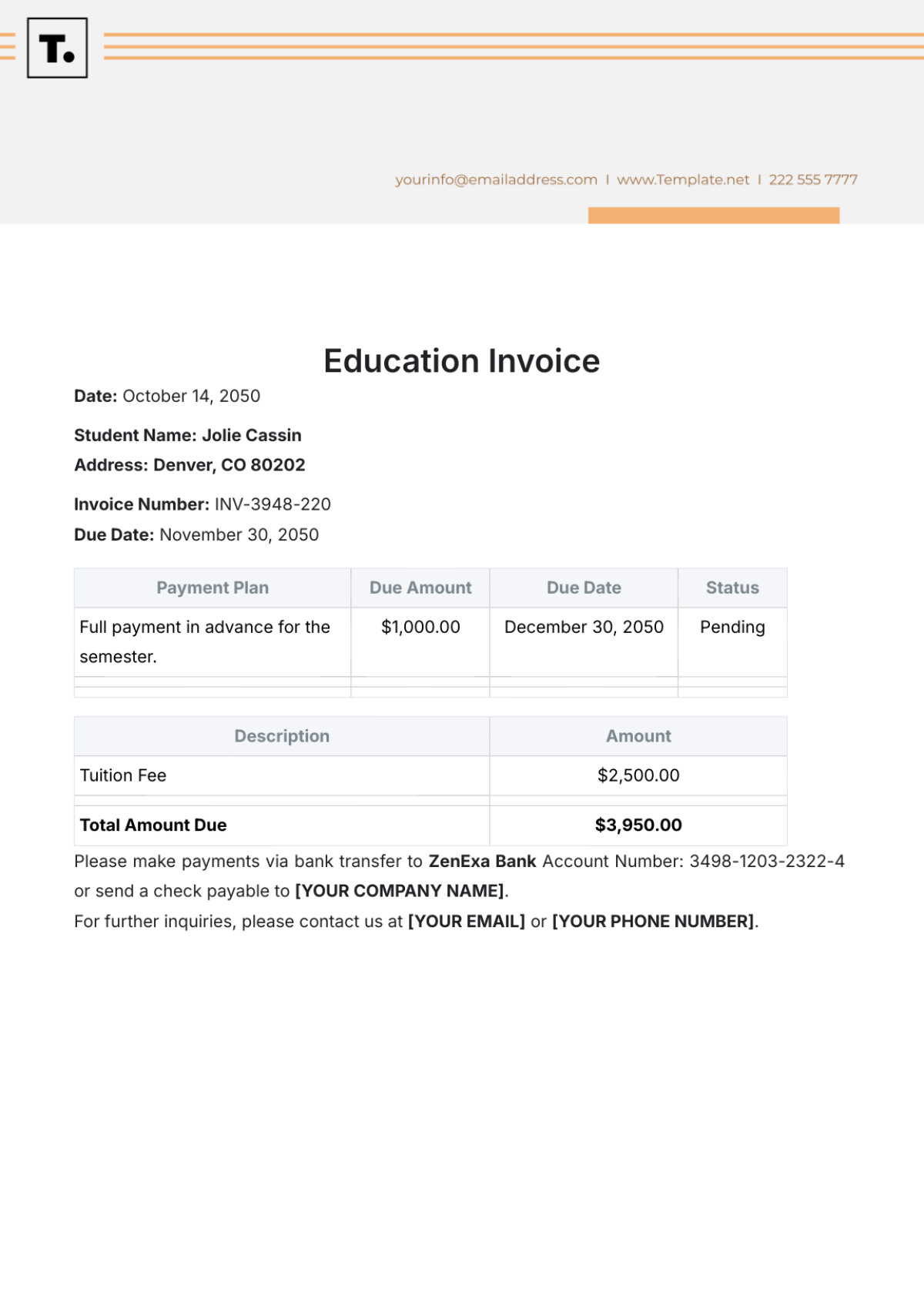 Education Invoice Template - Edit Online & Download