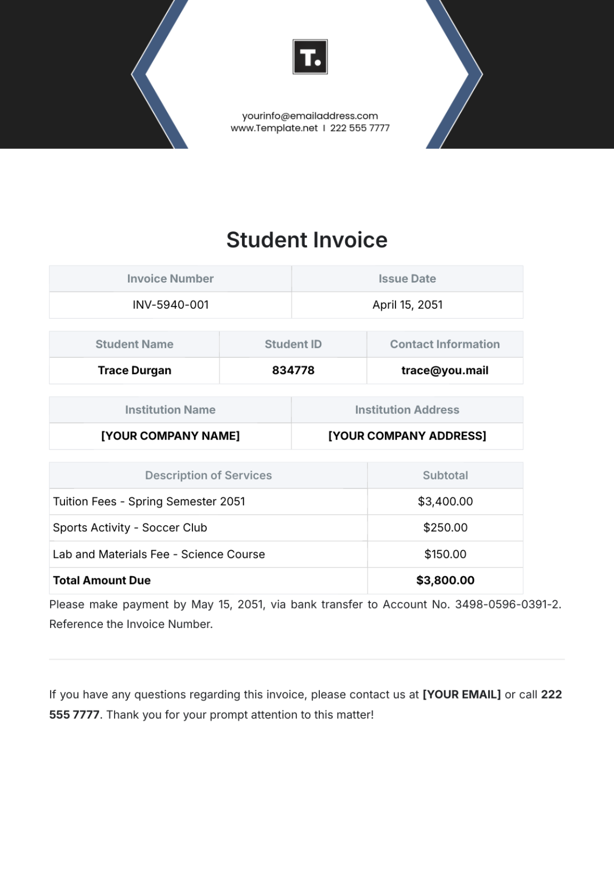 Student Invoice Template